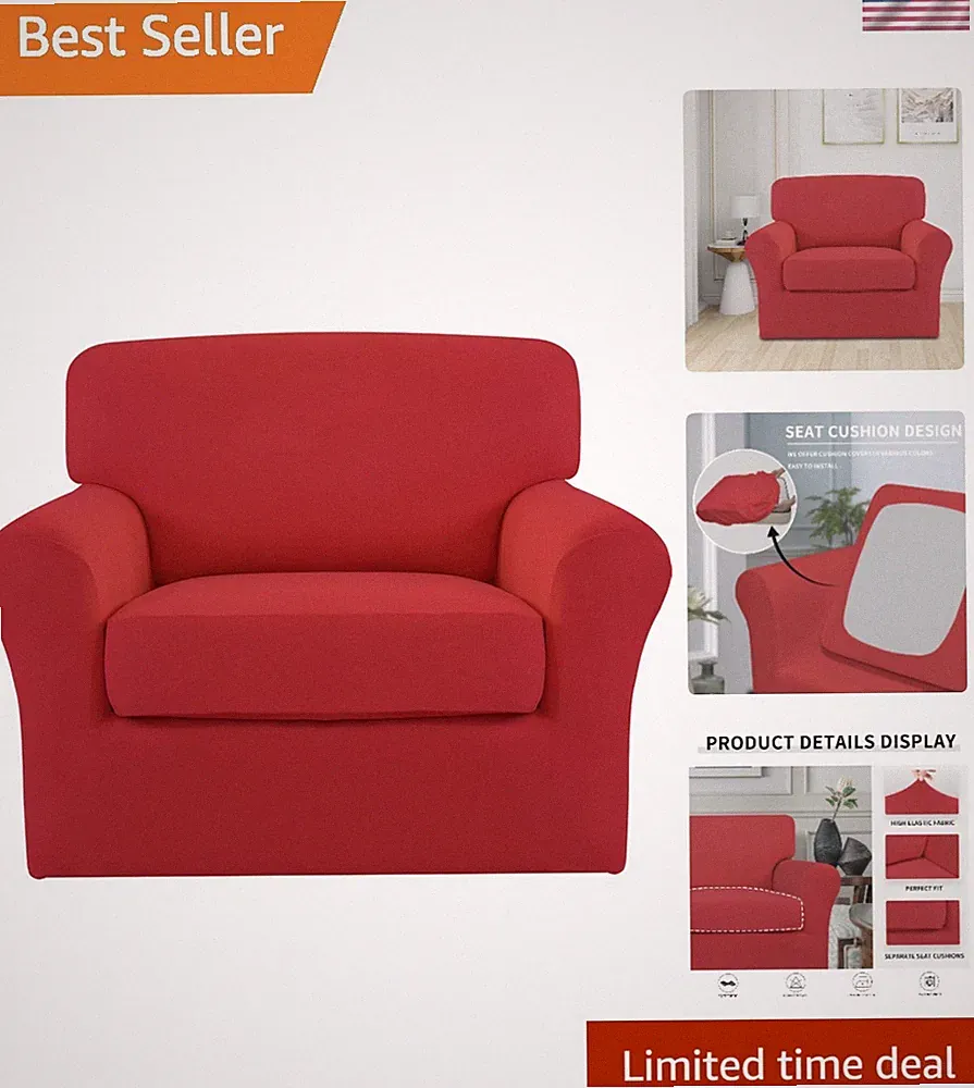 2 Pieces Microfiber Stretch Chair Slipcover – Spandex Soft Fitted Sofa Couch Cov