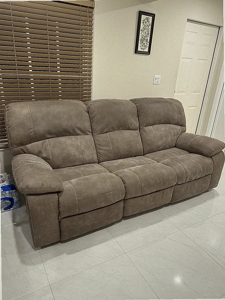 3-Seat Electric Reclining Sofa – Brown/Taupe Mix with USB Ports