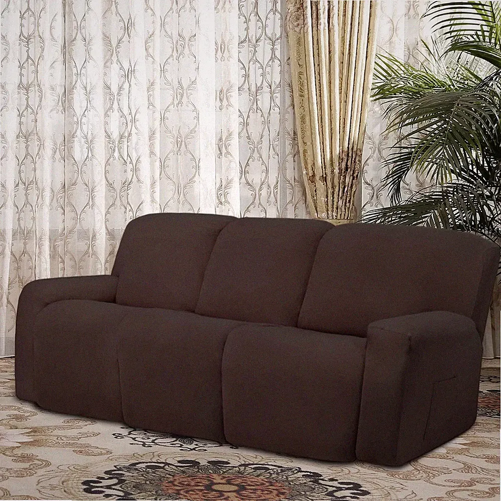 8 Pieces Microfiber Stretch Sectional Recliner Sofa Slipcover Fleece 3 Seats