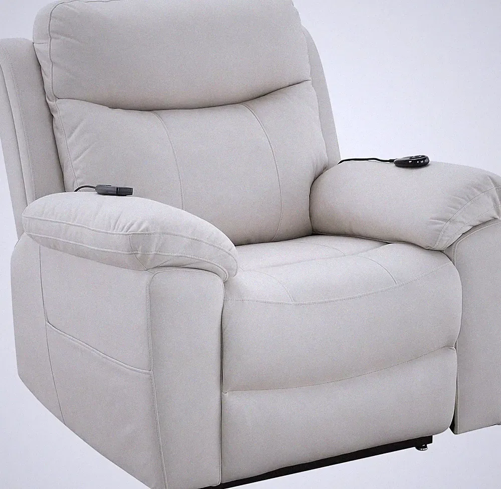Beige Microfiber Power Recliner with Lift & Massage for Ultimate Comfort