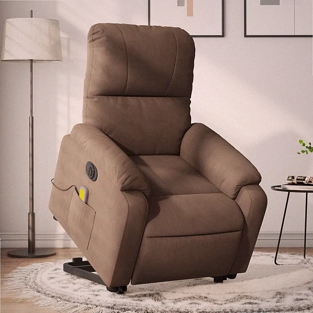 Electric Stand up Massage Recliner Chair Brown Microfiber Fabric