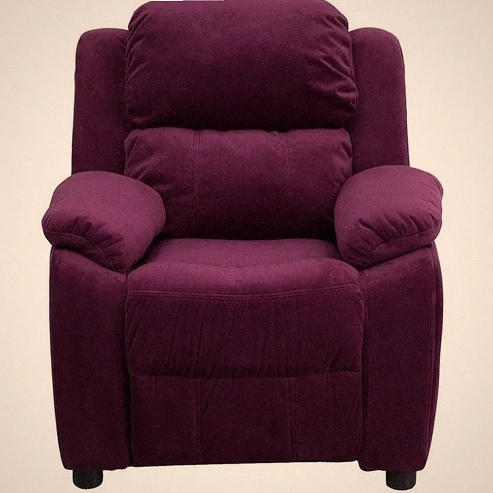 Flash Furniture Storage Arms Microfiber Upholstered Kids Recliner in Purple