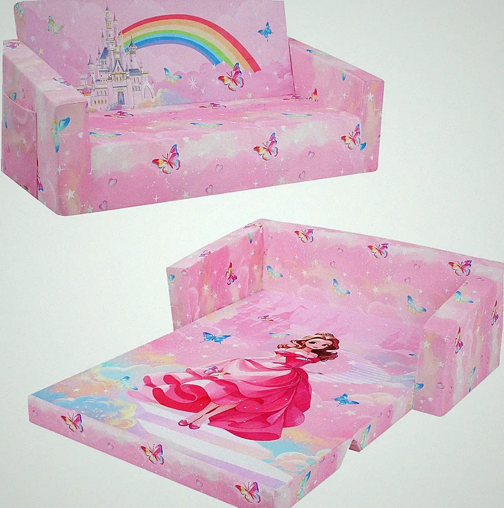 Foldable Kids Sofa Bed 2-in-1 Convertible Lounger for Playroom & Bedroom