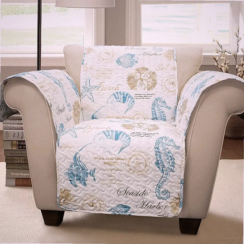 Harbor Life Furniture Protector, Arm Chair, 71" W X 75" L, Blue & Taupe - Chair