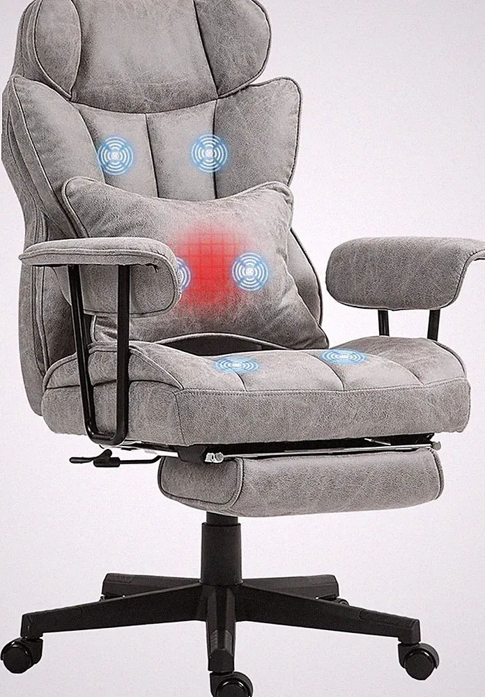 Heated Massage Office Chair with Foot Rest & Lumbar Support - Gray