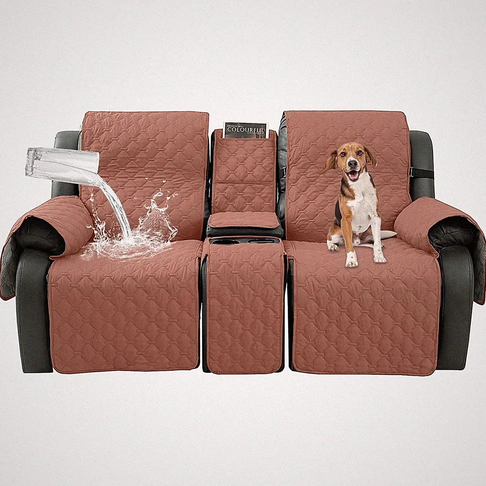 Loveseat Recliner Cover with Center Console 100% Waterproof Pet for Dual Straps