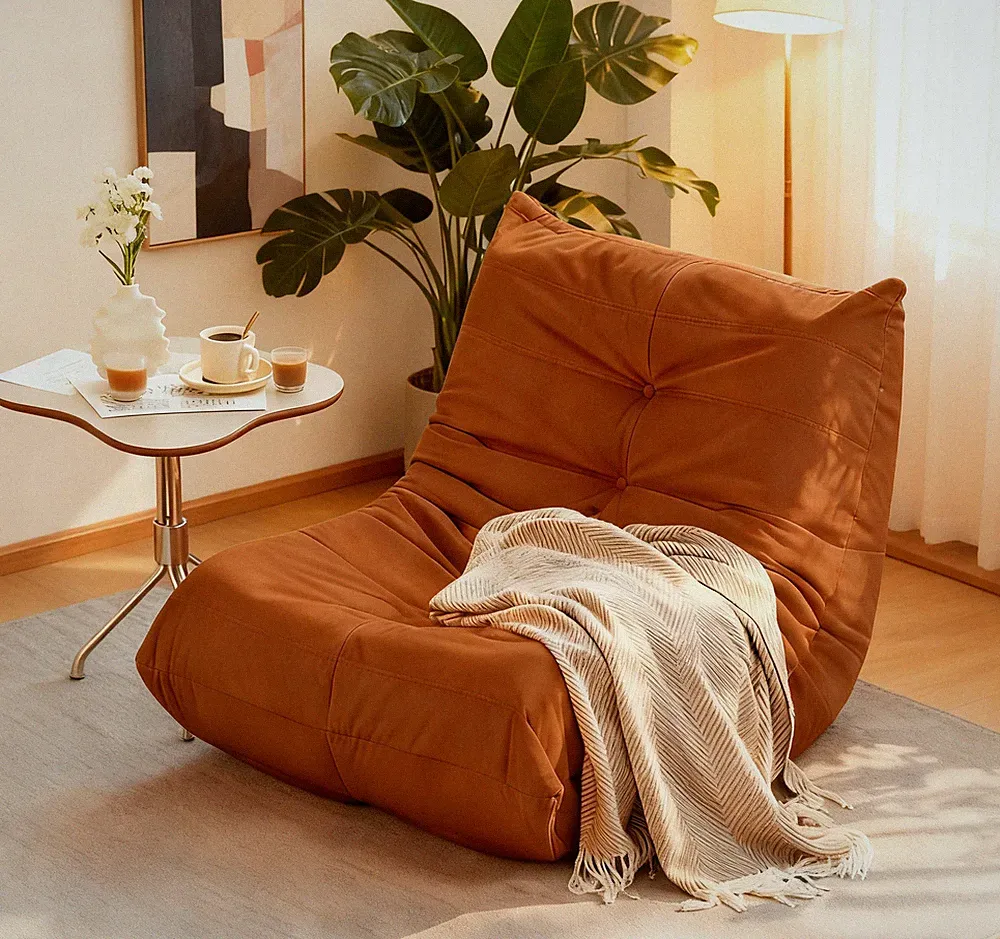 Luxury Accent Chair Button-Tufted Detail Orange Microfiber Comfy Chair Living