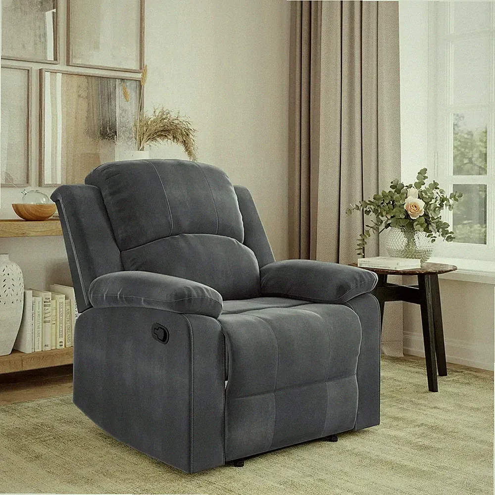 Manual Standard Recliner Arm Chair Big And Tall Gray Microfiber Lounger Seat NEW