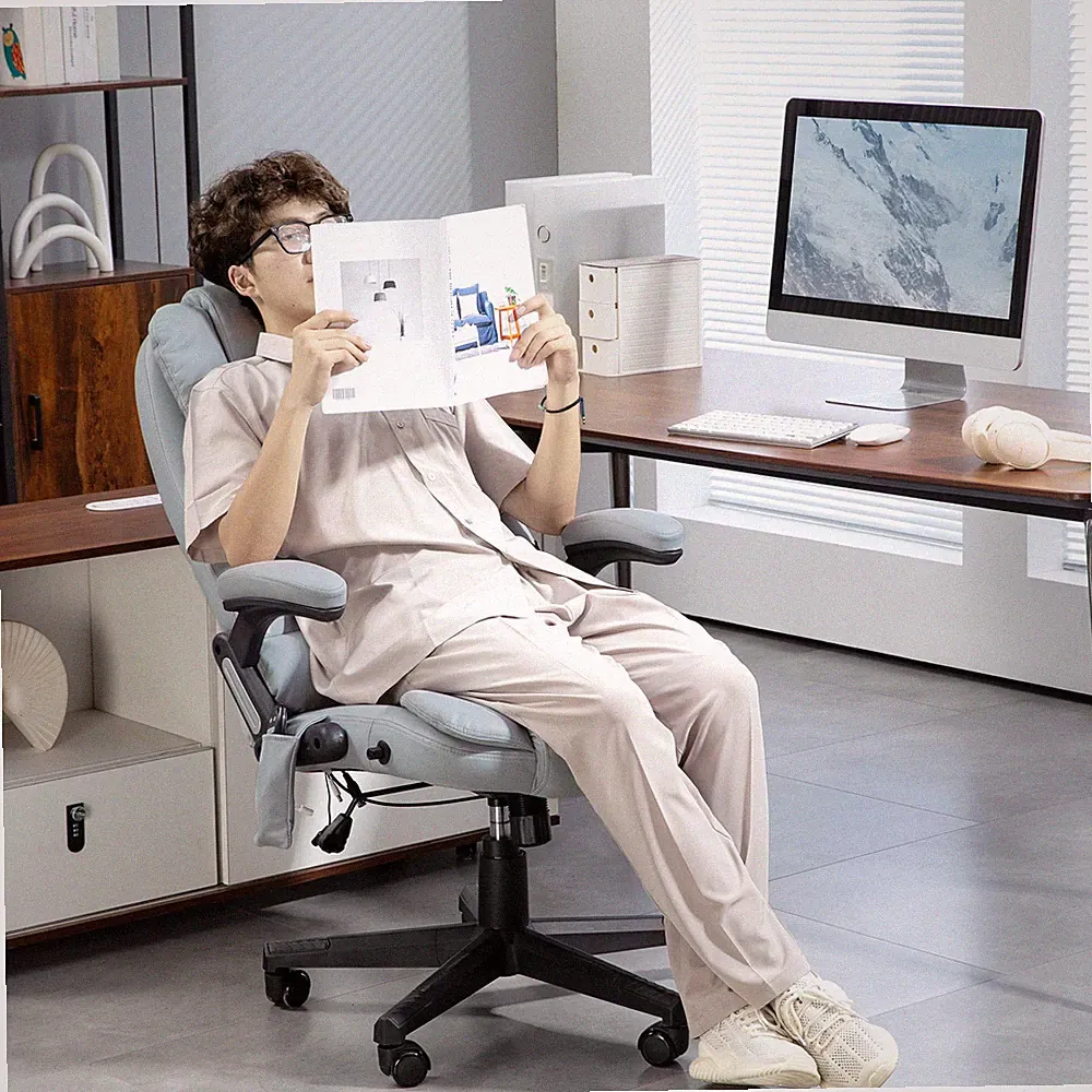 Massage Office Chair Ergonomic Light Gray Microfiber Adjustable Reclining
