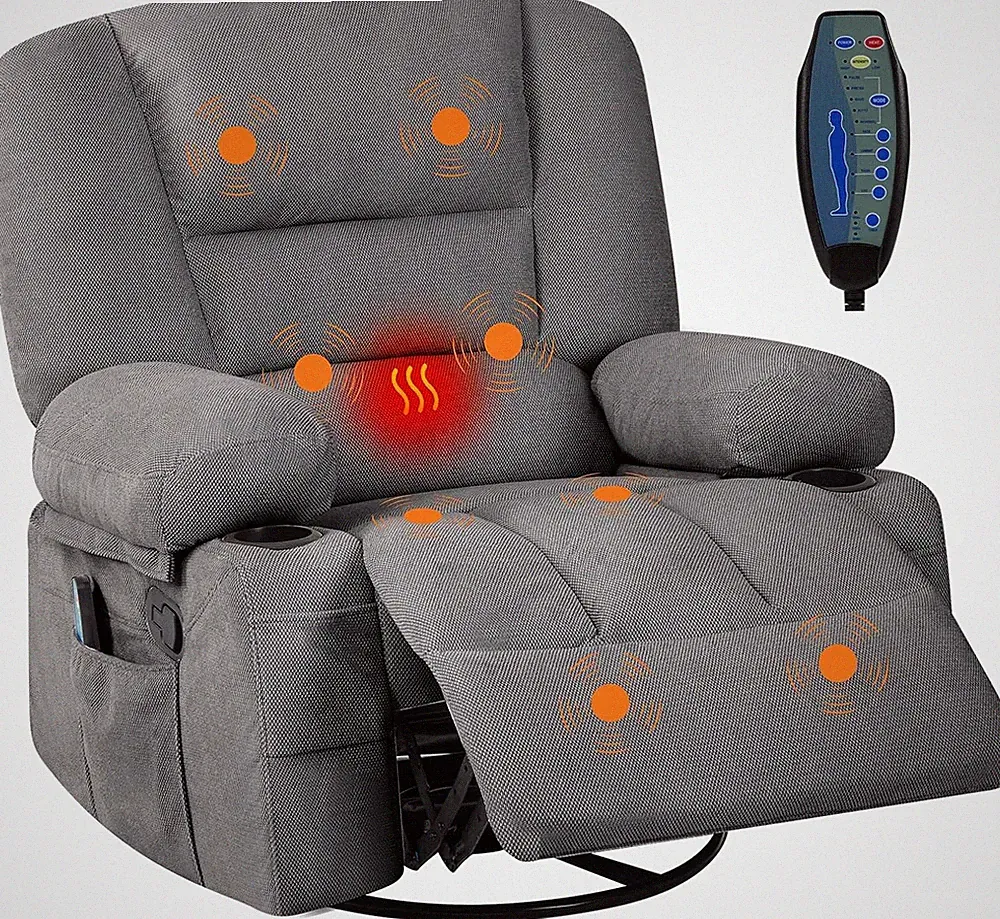 Massage Recliner Chair w/ Heat & Vibration, 360° Swivel, Chenille Fabric