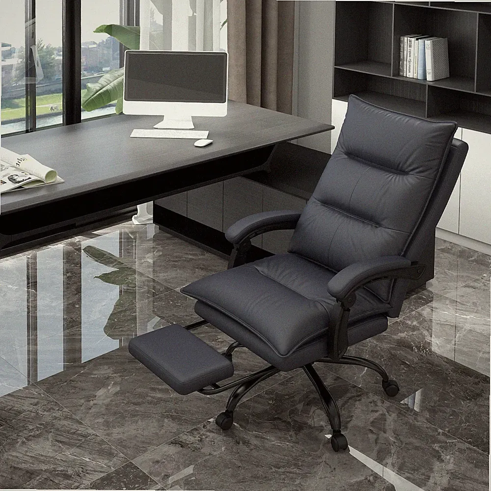 Microfiber Office Chair with Massage, Heat, Footrest, Gray