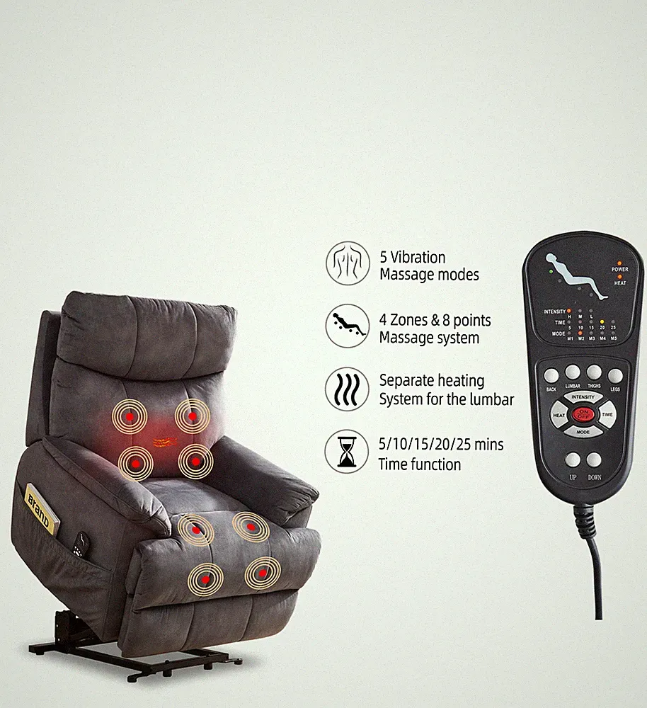 Modern Elderly Power Lift Electric Recliner Chair Heated Vibration Massage Sofa