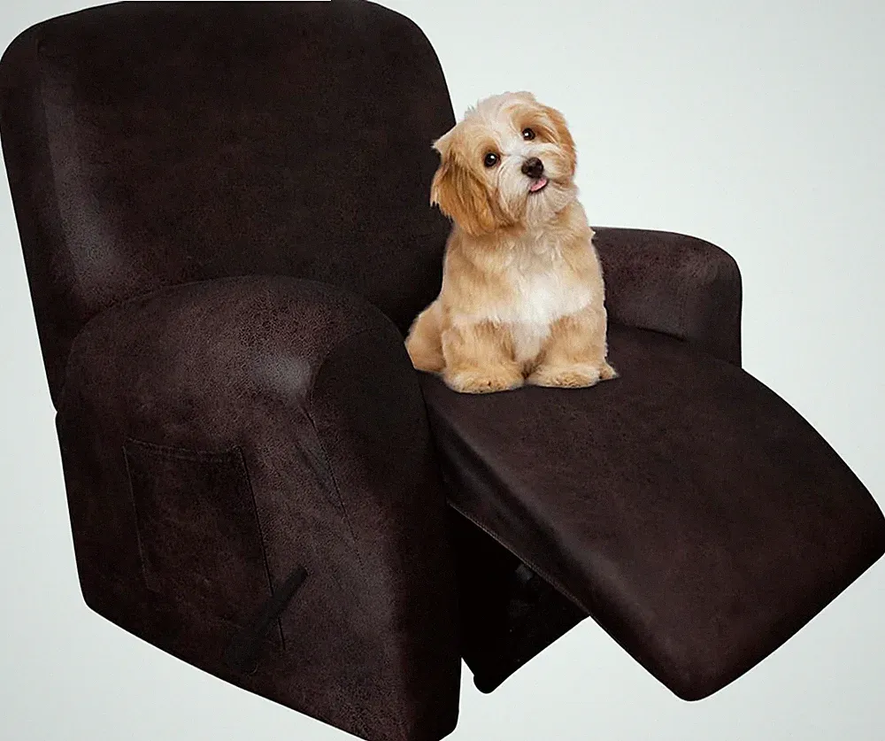 Oversized Recliner Chair Covers - 4 Piece Stretch Slipcover Set (Chocolate)