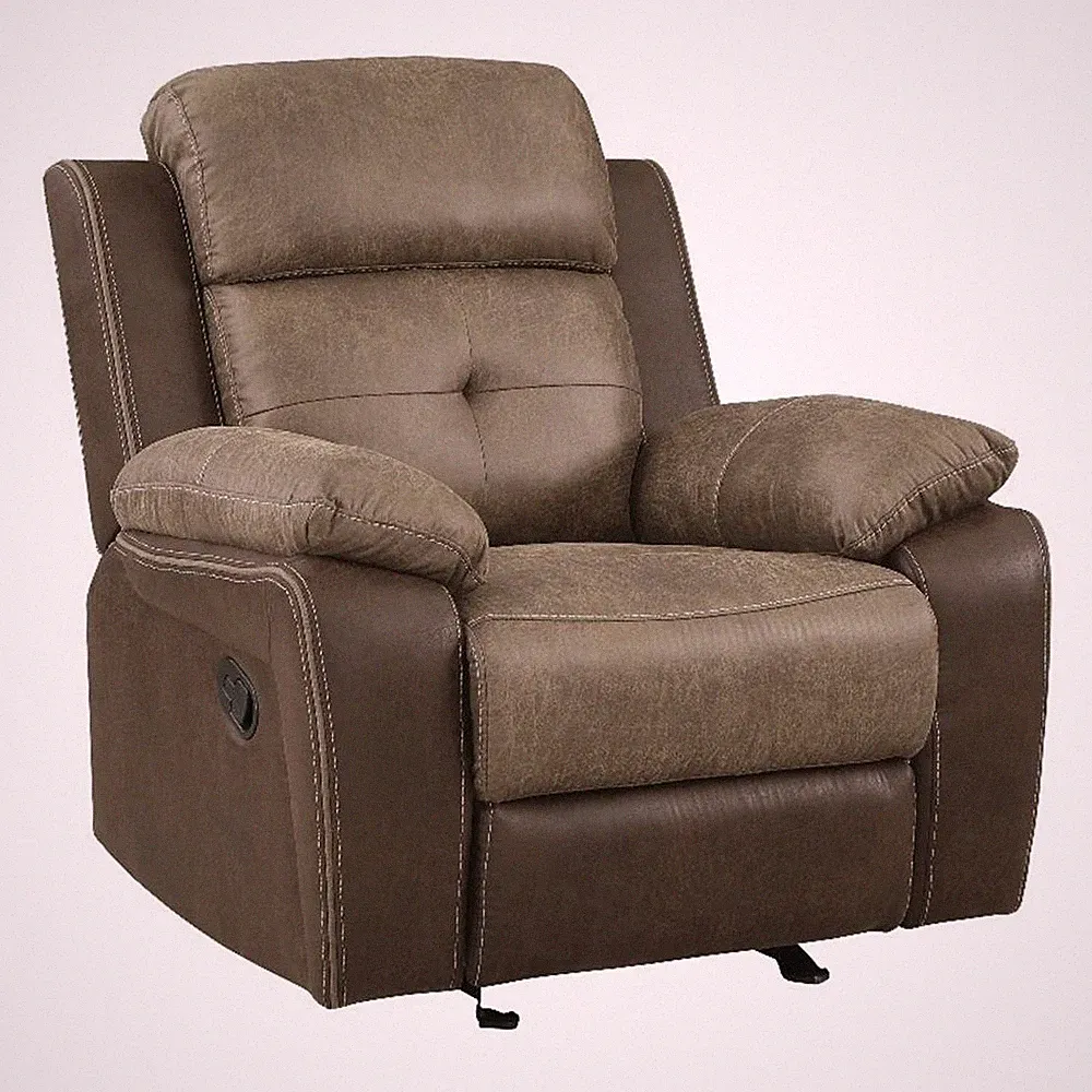 Pemberly Row Polished Microfiber Glider Manual Reclining Chair in Brown