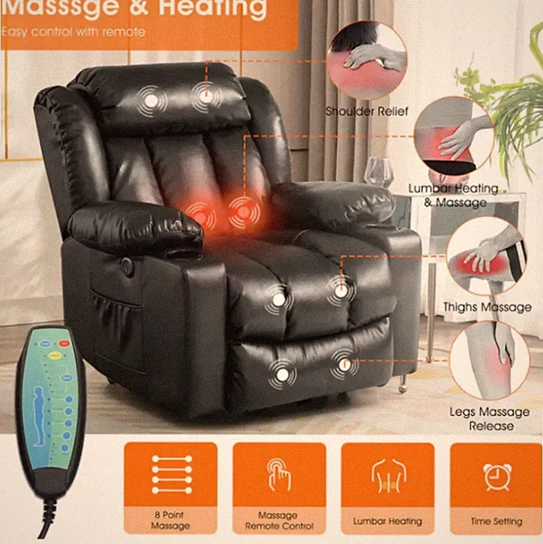 Premium Microfiber Leather Large Lift Massage Recliner Chair with Heating