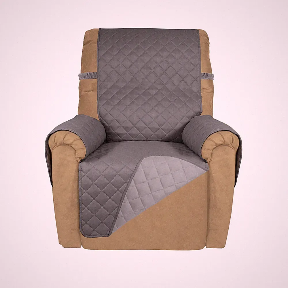 PureFit Reversible Quilted Sofa Cover, Water Small Recliner, Gray/Light Gray