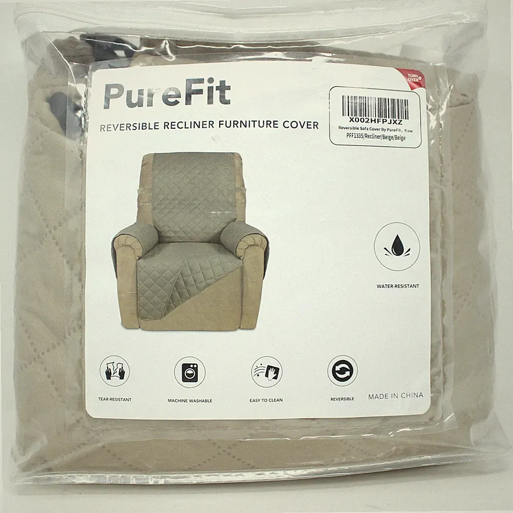 Reversible Quilted Small Recliner Cover Water Resistant Washable Beige