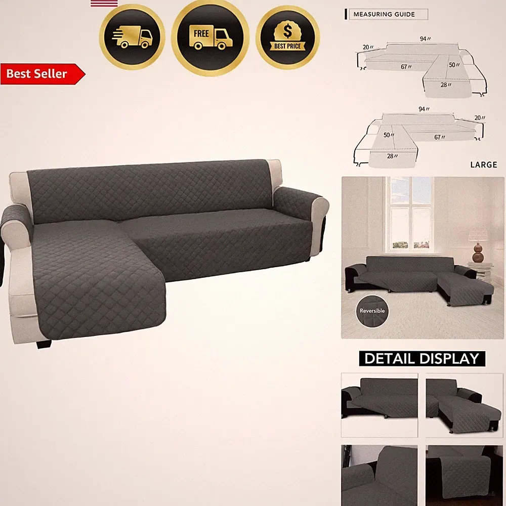 Sectional Couch Cover for Dogs Reversible L Shape Sofa Slipcover Large Gray