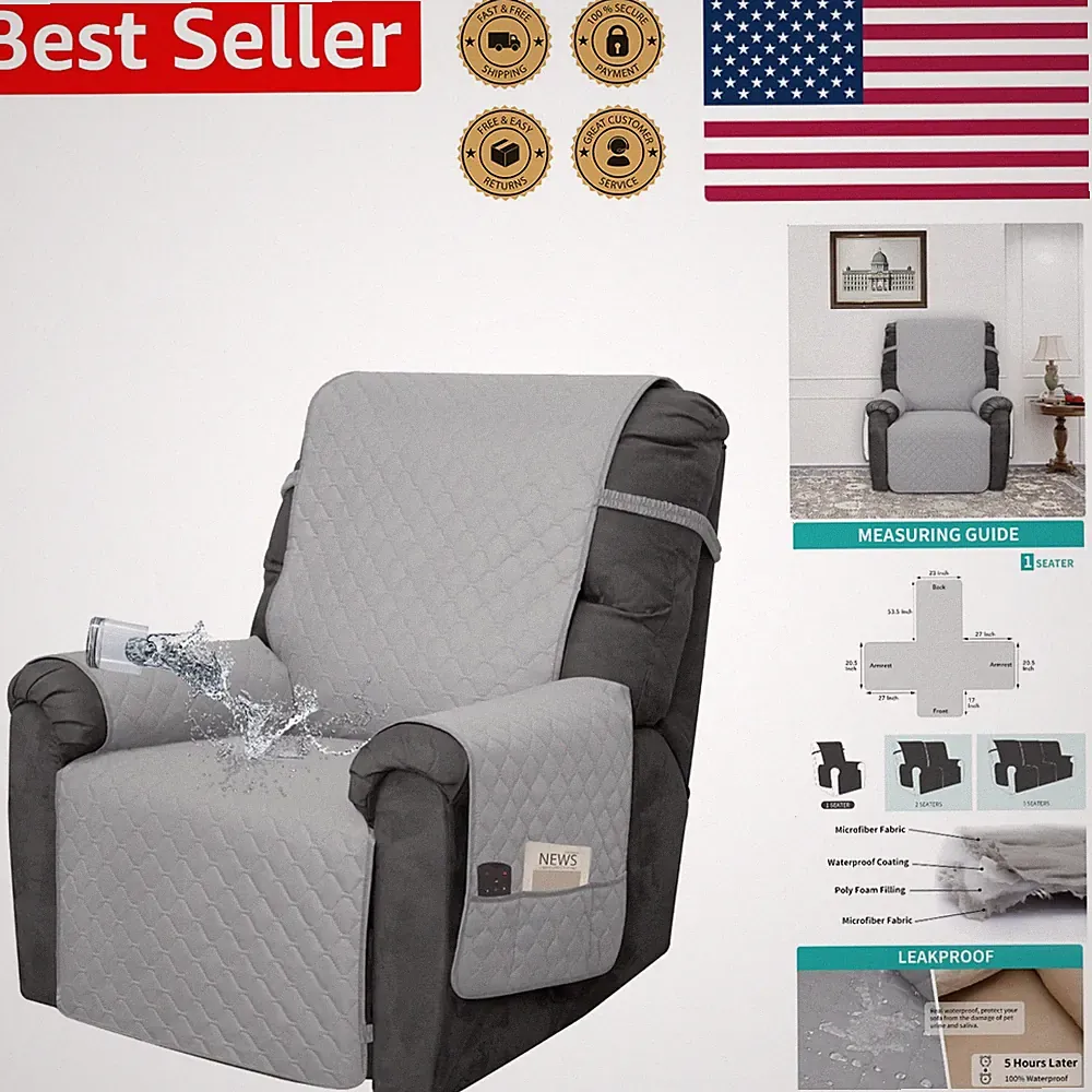 Stylish Waterproof Recliner Chair Cover, 1-Piece Reversible Protector for Homes