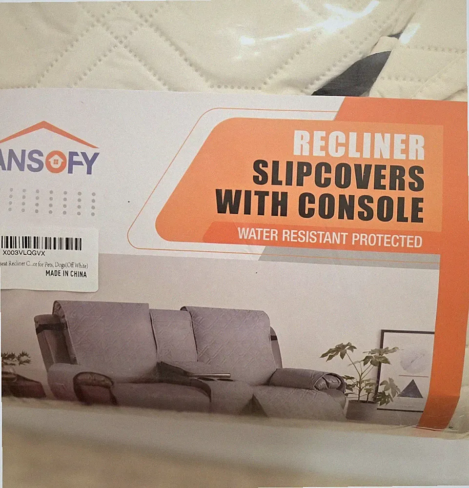 ​Vansofy Loveseat Recliner Slipcover w/Console Off White Quilted Pet Protector